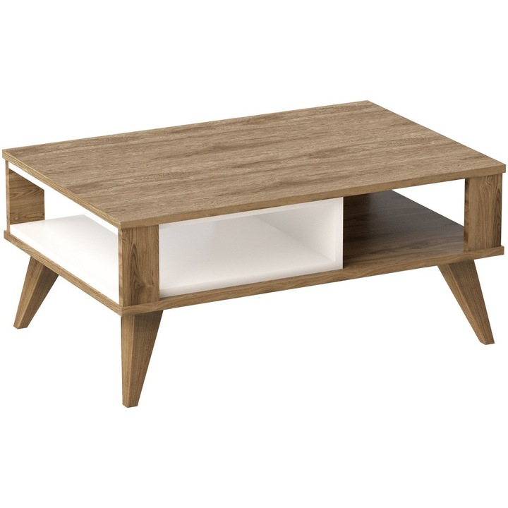 Masuta de cafea Kalune Design Benedict, PAL melaminat, 90x60x40xcm, Stejar/Alb
