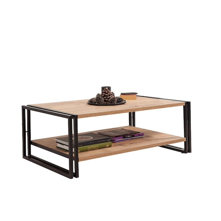 Маса за кафе Kalune Design Cosmo, Меламиново ПДЧ, 110x70x40 см, Бор/Черен