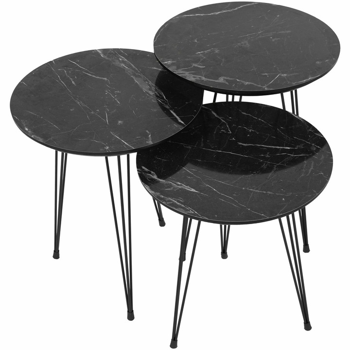 Masuta de cafea Kalune Design Marble, MDF, 38x55x38xcm, Gri/Negru