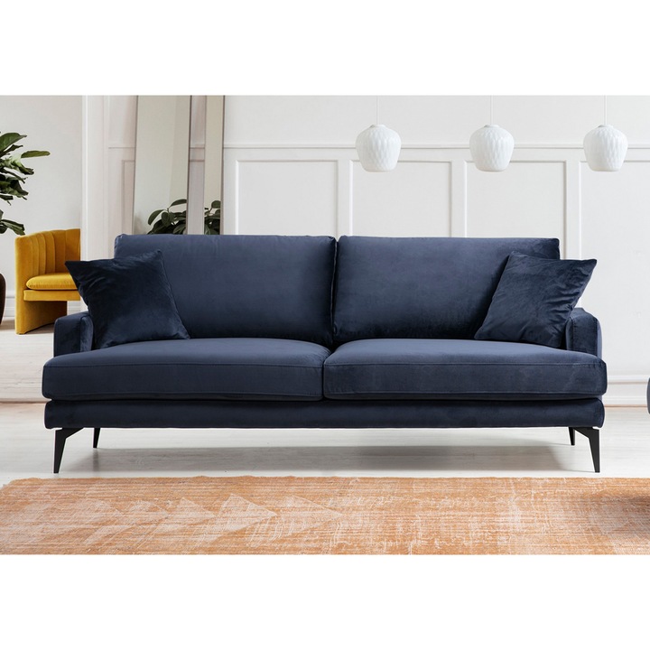 Canapea fixa cu 3 locuri Atelier Del Sofa Jade, 205x88x90cm, Albastru marin