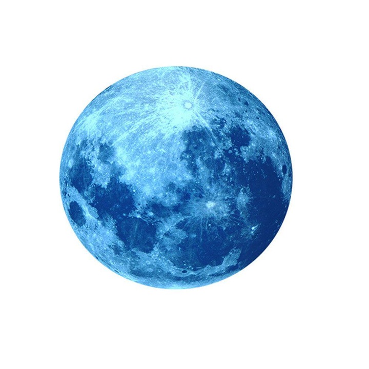 Sticker Fosforescent, Luna Satelitul Natural al Pamantului, Luminos la Intuneric, Autoadeziv, 30cm, Albastru, Original Deals®