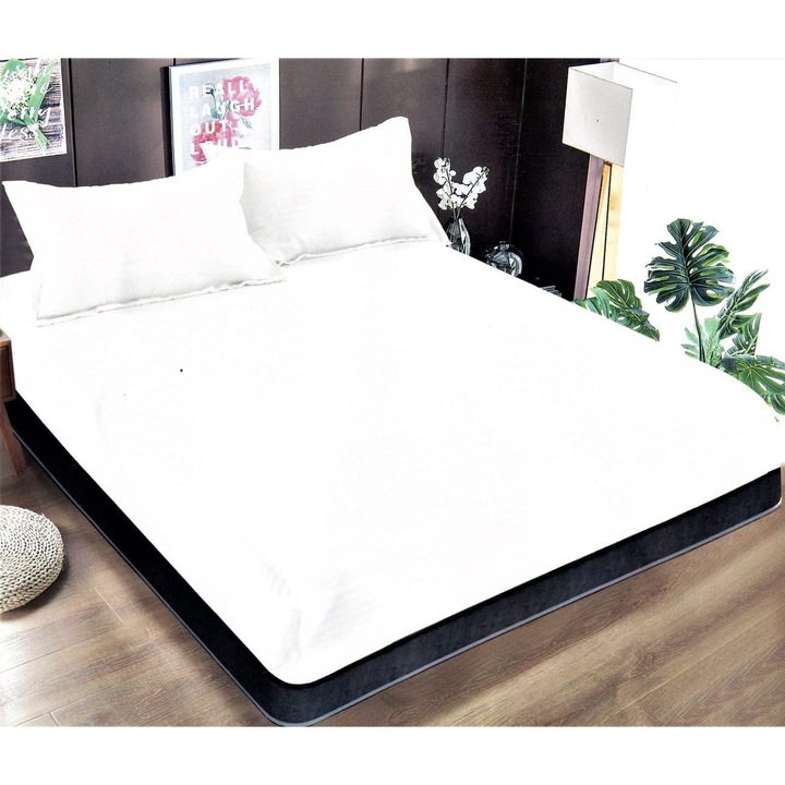 Set husa pat cu elastic si 2 fete de perna,180x200 cm, Alba
