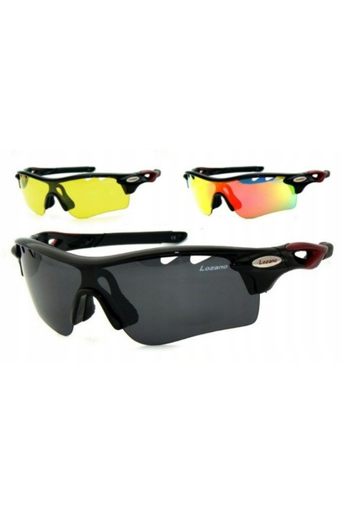 Ochelari de soare pentru barbati, Lozano, 3 perechi lentile interschimbabile, Policarbonat, Multicolor, Marime Universala