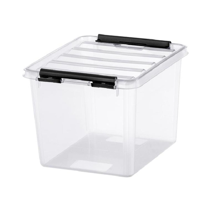 Műanyag tárolódoboz, 3 liter, fekete fogantyúkkal, SMARTSTORE Classic 3, átlátszó