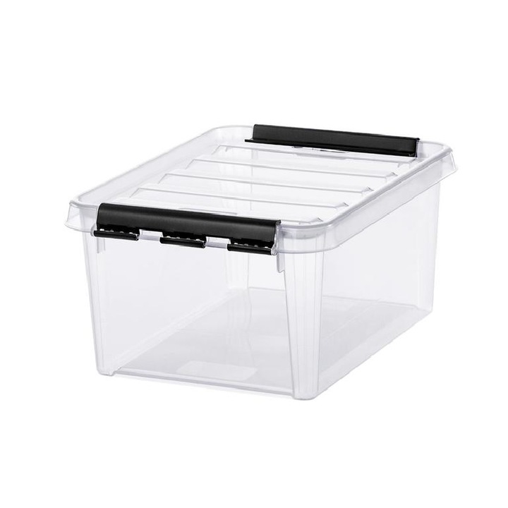 Műanyag tárolódoboz, 8 liter, fekete fogantyúkkal, SMARTSTORE Classic 10, átlátszó