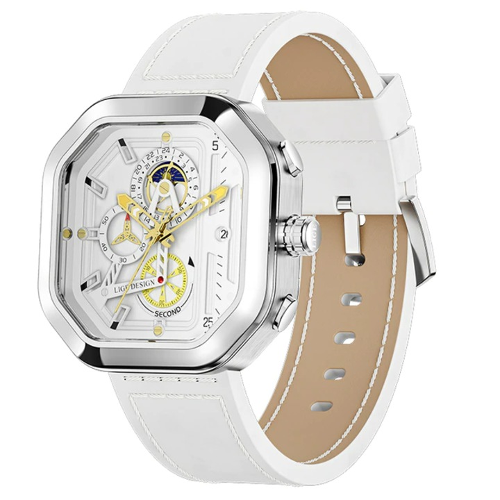 Мъжки часовник Lige Chronograph Retro Casual Sport Quartz Display Analog White