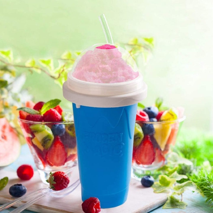 Pahar pentru preparare bautura racoritoare smoothie, granita, slush, DIY in 5 minute - Frozen Magic Slushy Cup, Albastru