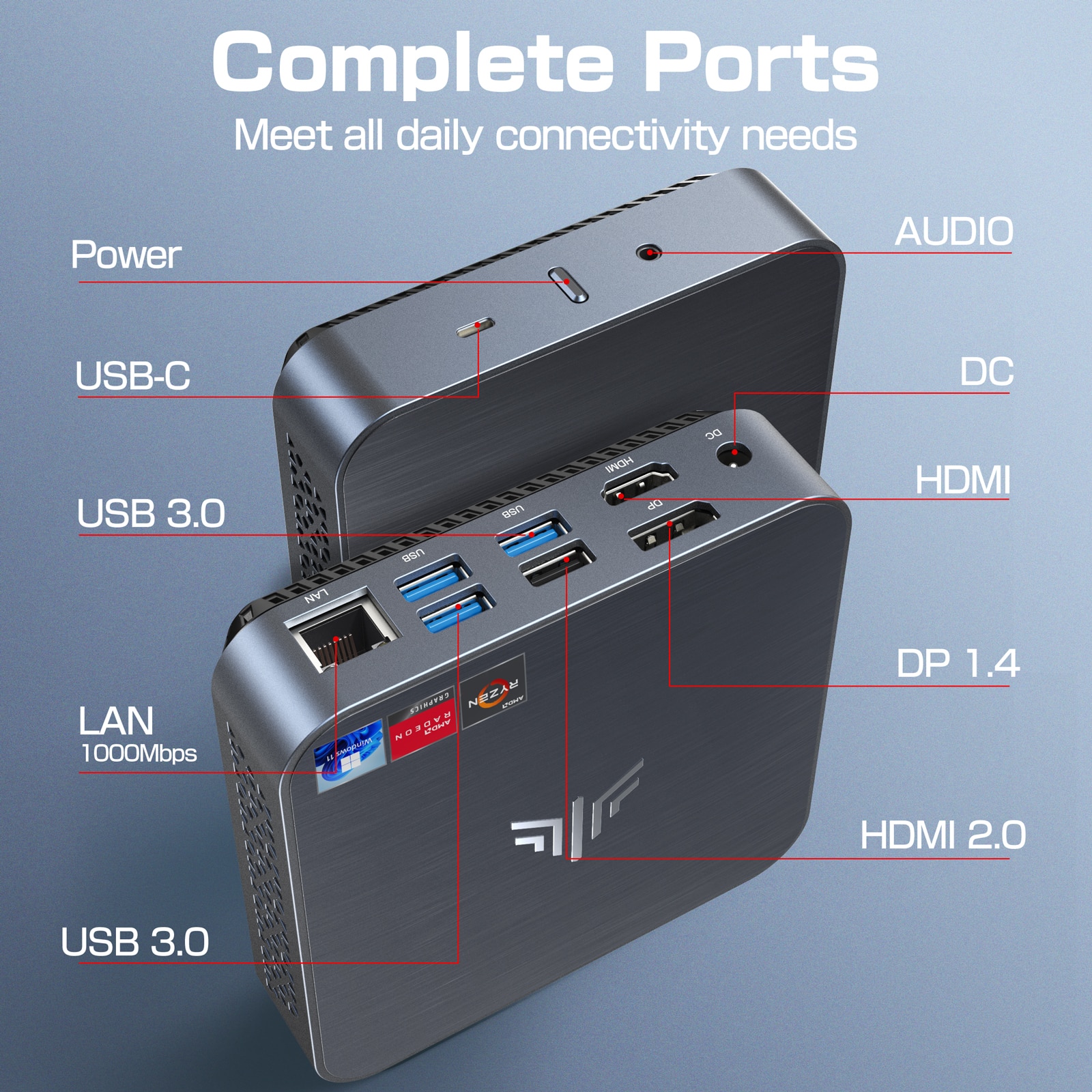 NiPoGi Mini PC Windows 11 Pro AMD Ryzen 7 3750H processzorral 4 GHz-ig, 512  GB SSD 16 GB DDR4 RAM, szürke