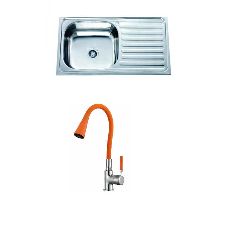 Set chiuveta de bucatarie, Inter Ceramic, 75 x 40 cm, Crom/Portocaliu