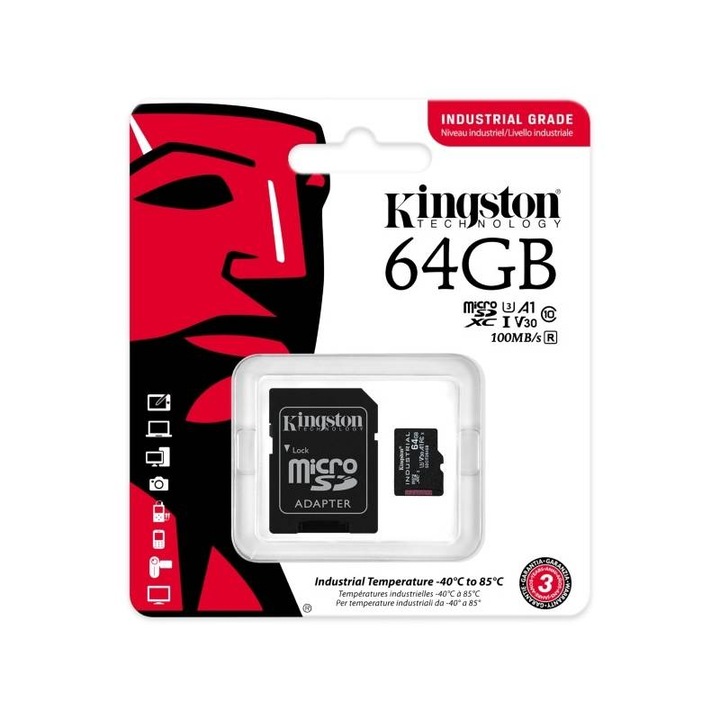 Комплект карти памет, Kingston, 64GB, SD micro, Черен