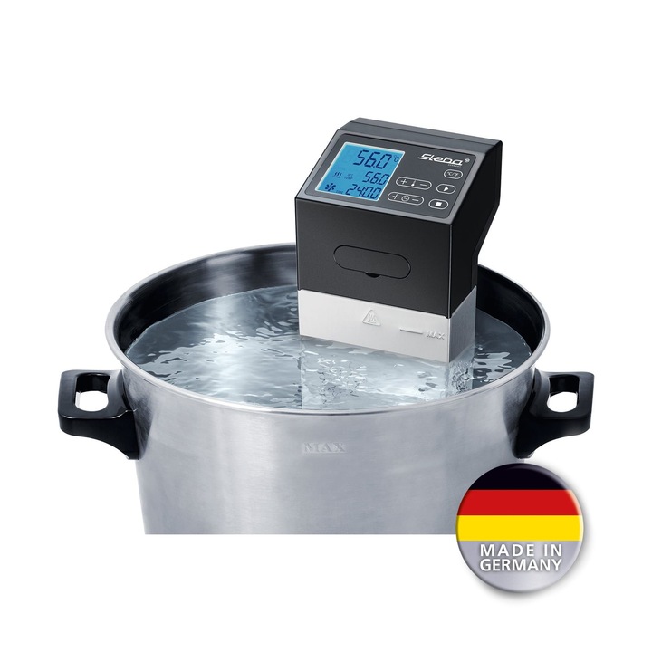 Stick pentru gatit Sous Vide Steba, SV 100 Profesional, 1500 W, capacitate incalzire 30 litri, timer, temperatura ajustabila, display digital, circulare apa 7.5l/min, inox/negru
