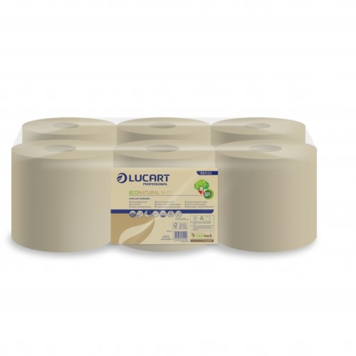 Set 6 prosoape de hartie Lucart Eco Natural 19CF, 2straturi, 20x23cm, 435 foi/rola, lungime rola 100m