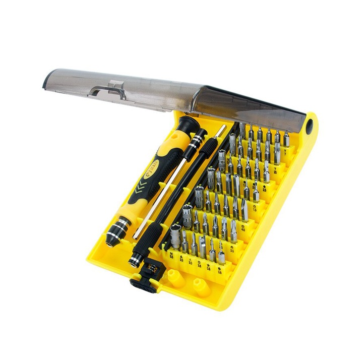 Комплект отвертка и накрайници Jakemy JK-6089-C, 45 Части, CR-V, Жълт