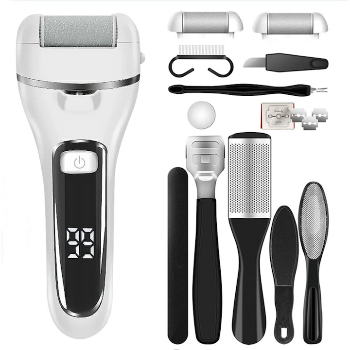 Set pila calcaie, XIUWOO, Afisaj LED, Viteza reglabila, 2000 rpm, Alb