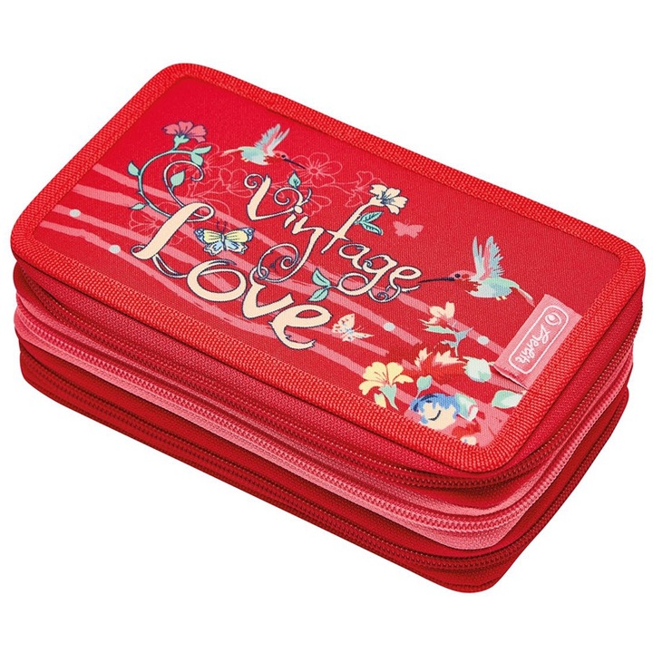 Penar echipat 31 piese, cu 3 fermoare, 19 x 12 x 7 cm, motiv Vintage Love, Herlitz