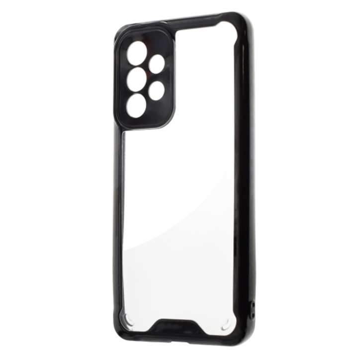 Kейс Tel Protect, за Samsung Galaxy A13 4G, Защита около камерите, Acrylic твърд гръб, Мек бъмпър, Прозрачен/Черен бъмпър