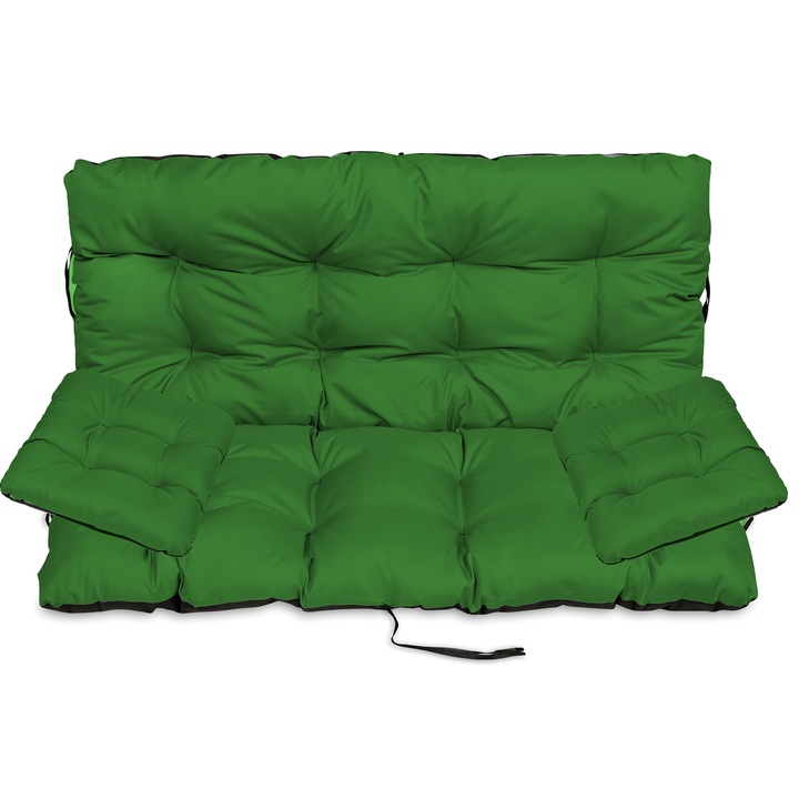 Set Perne banca gradina, terasa, mobilier, Verde, 180x60x50 + 2x 45x45 cm, exterior, impermeabila, pentru balansoar, paleti, banca, Superkissen24