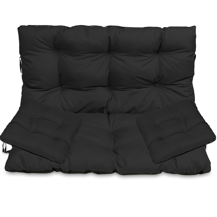 Set Perne scaun terasa, gradina, 3 piese, 100x60x50 + 2x 45x45 cm, exterior, impermeabila, pentru banca, fotoliu, Negru, Superkissen24