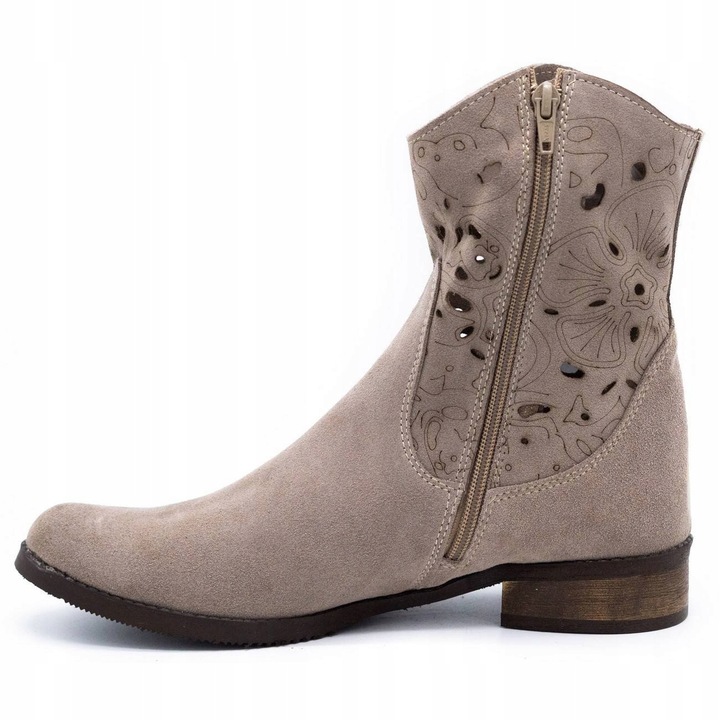 Дамски перфорирани боти Olivier Jess Естествена кожа Тъмно бежови 39