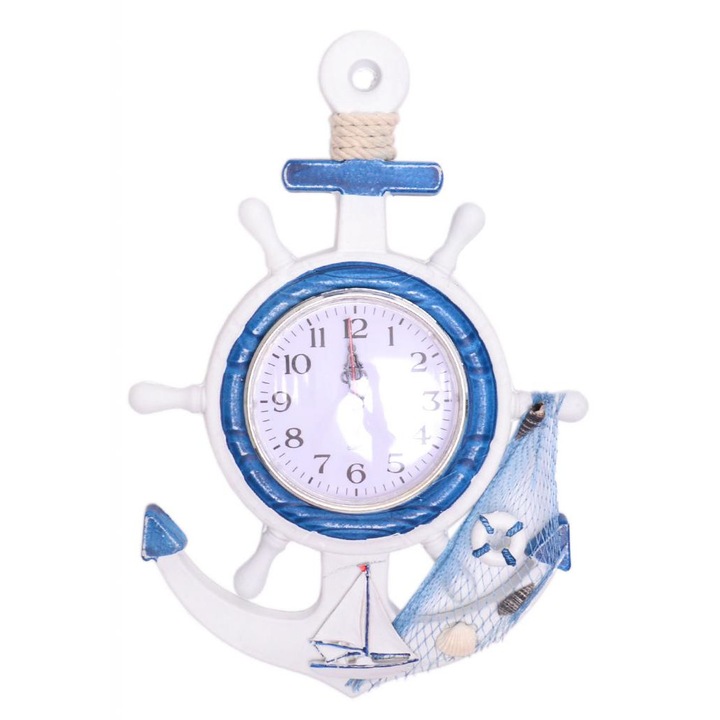 Декорация часовник, Кораб и мрежа, Дървен, За окачване, 33х32 см