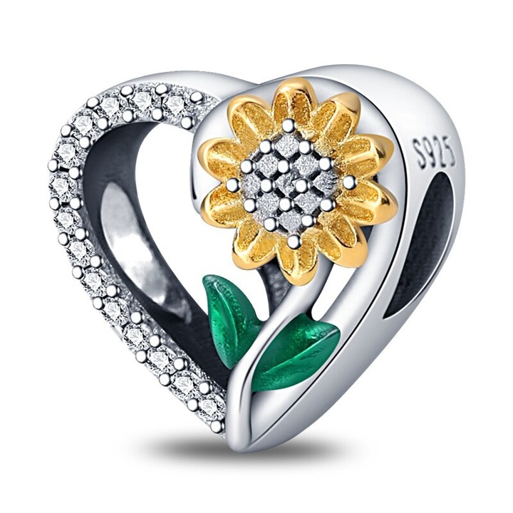 Nadiela 925 ezüst talizmán, kompatibilis a Pandora Charm termékkel, Sunflowers