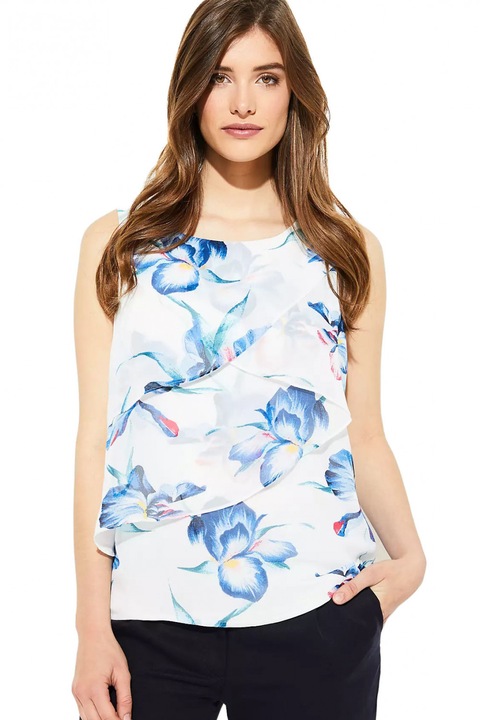 Top dama alb virgula, cu model de flori - 38