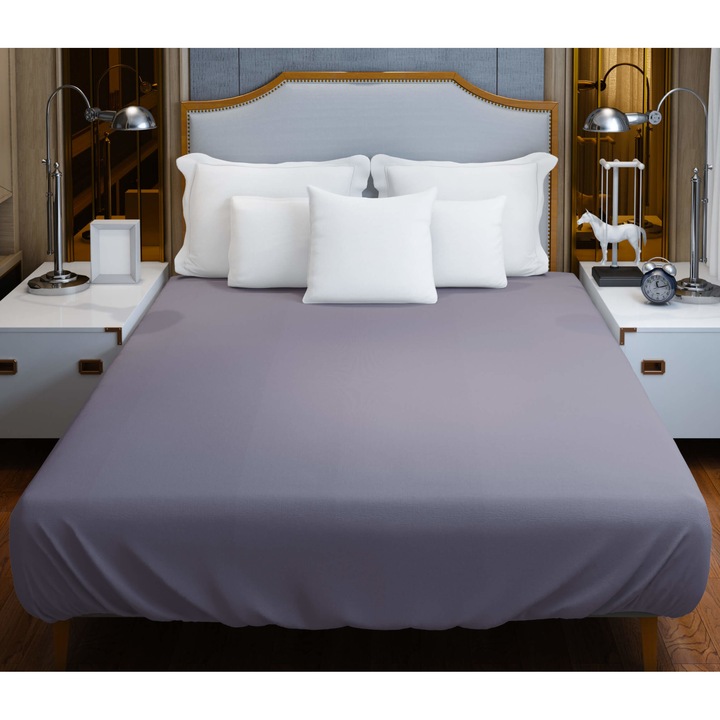 Cearsaf de pat, Hometex, bumbac, gri inchis, 90 x 200 cm