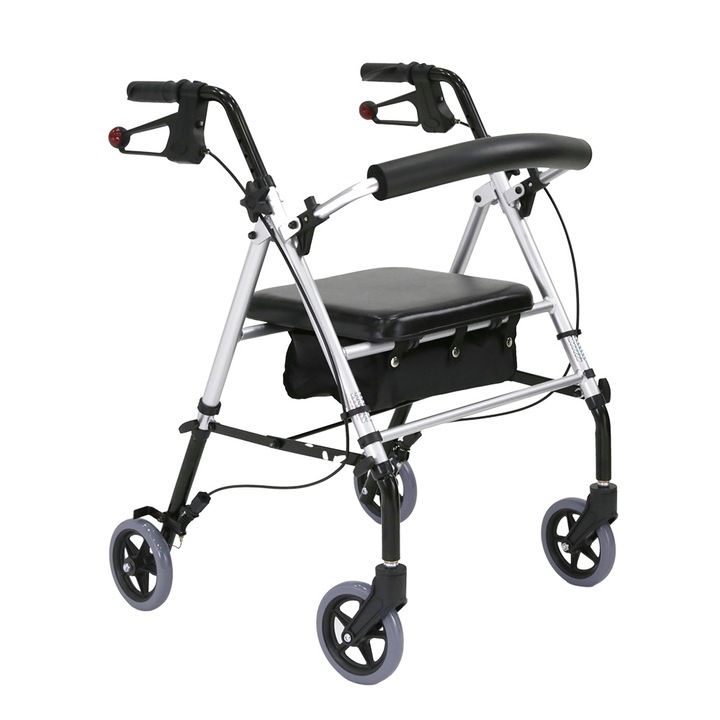 Ролатор CAREMAX, Алуминиев, 4 колела, Ултралек, Сгъваем, Пазарска чанта, Черен