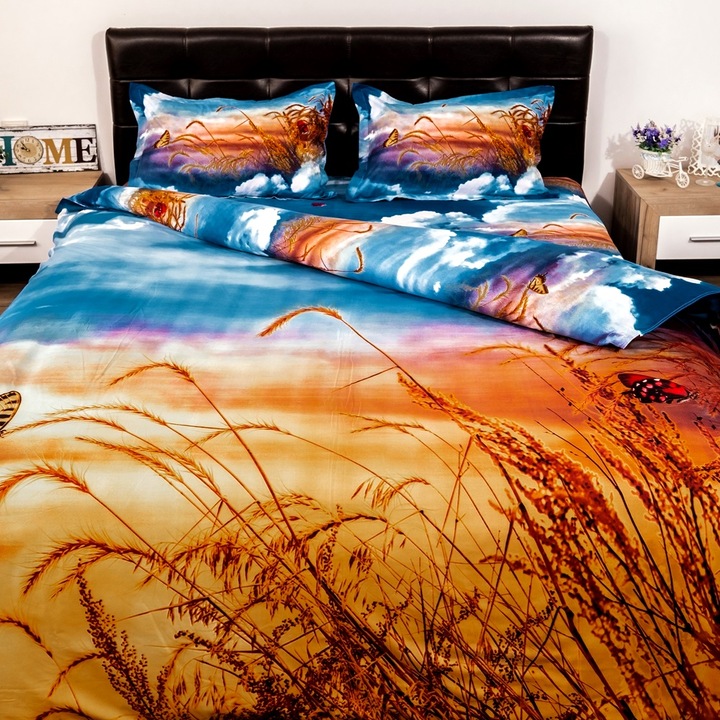 Lenjerie de pat 3D Digital cu 4 piese, pentru pat dublu, Pucioasa, 220x230cm, DIGI31