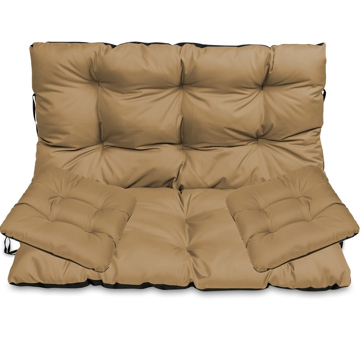 Set Perne banca gradina, terasa, mobilier, Bej, 120x60x50 + 2x 45x45 cm, exterior, impermeabila, pentru balansoar, paleti, banca, Superkissen24