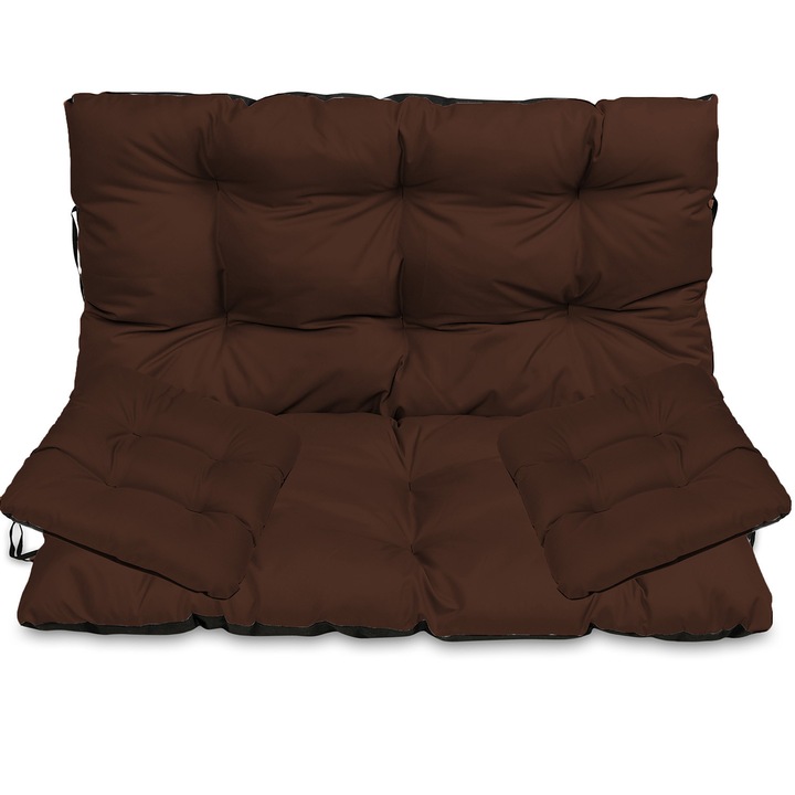Set Perne banca gradina, terasa, mobilier, Maro, 120x60x50 + 2x 45x45 cm, exterior, impermeabila, pentru balansoar, paleti, banca, Superkissen24