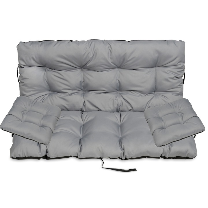 Set Perne banca gradina, terasa, mobilier, Gri, 180x60x50 + 2x 45x45 cm, exterior, impermeabila, pentru balansoar, paleti, banca, Superkissen24