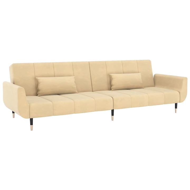 Разтегателно канапе vidaXL, Кремаво, Кадифе, 200 x 84,5 x 69 см, 27.5 kg