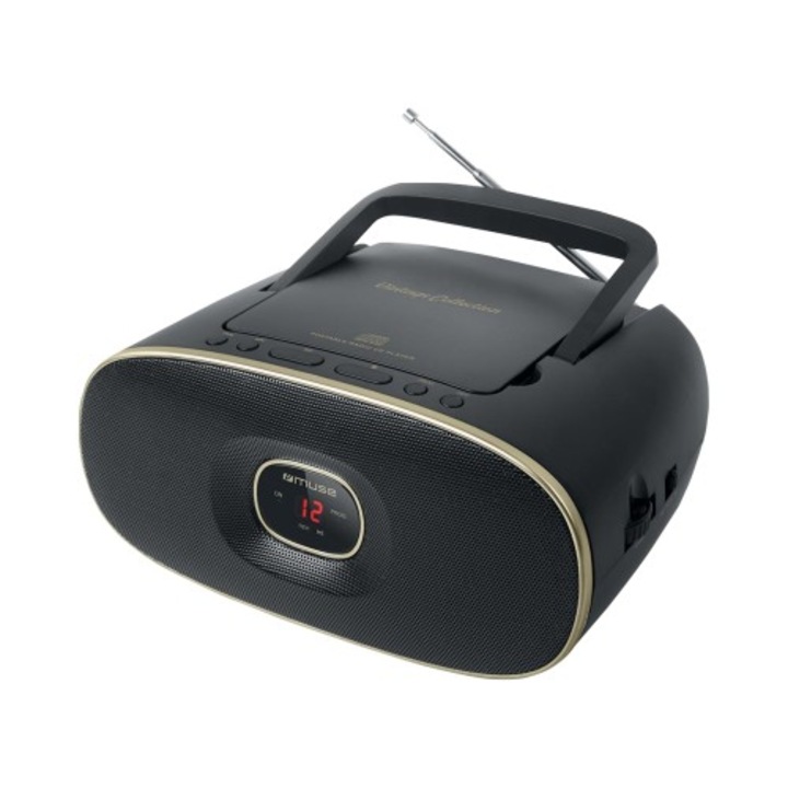 Radio CD Player Portabil MUSE MD-202 VT, Mufa AUX-IN, Display LED, Antena FM, Negru