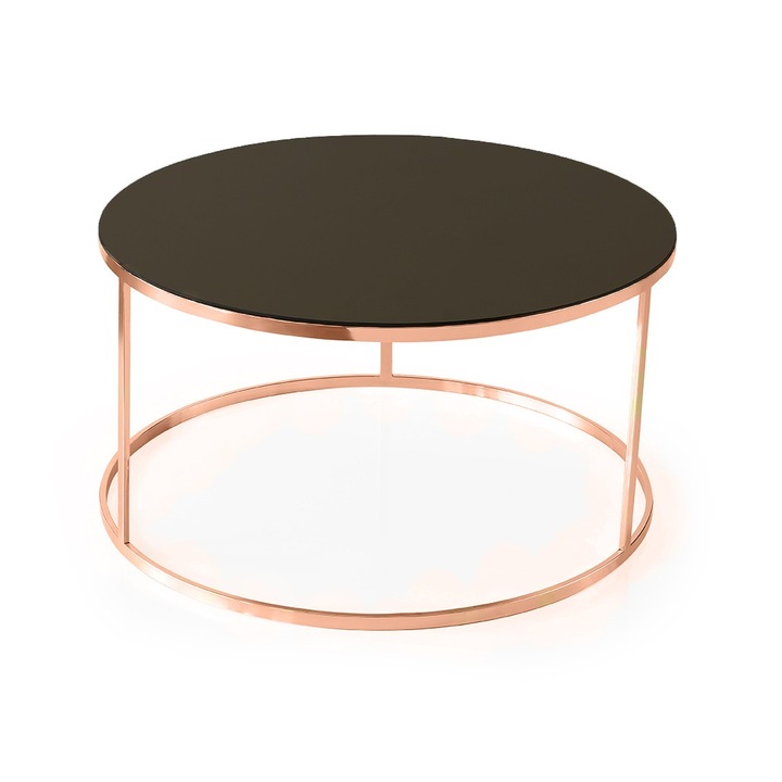 Masuta rotunda de cafea AY&Me Studio Casa, Blat de sticla, 80 cm, Bronze Glass