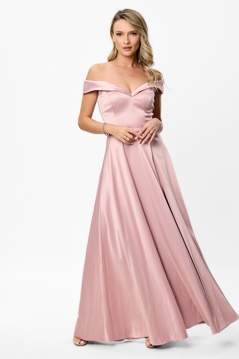 BAROCCA, Rochie cu decolteu pe umeri si slit lateral adanc, Roz somon