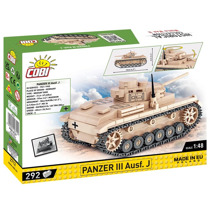 COBI WWII 2712 Tank Panzer III Ausf.J, 292 darabos