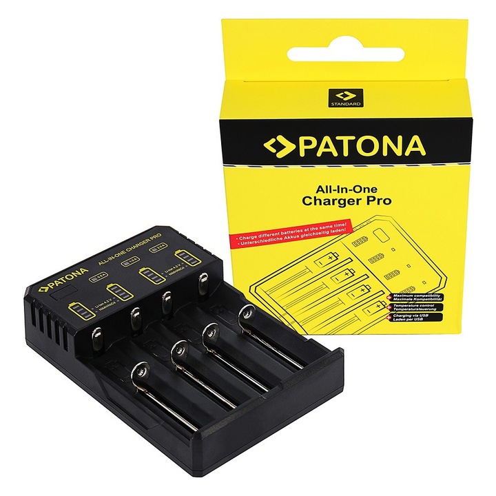 Incarcator USB Patona All in one Charger Pro pentru baterii AA / AAA, 14500, 16340, 18650, 26650