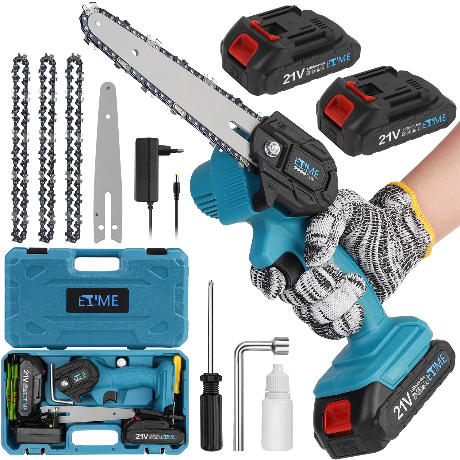 Etime Mini fierastrau cu lant, ETiME, Electric, Portabil, 6'', 21V, 1500mAh ...