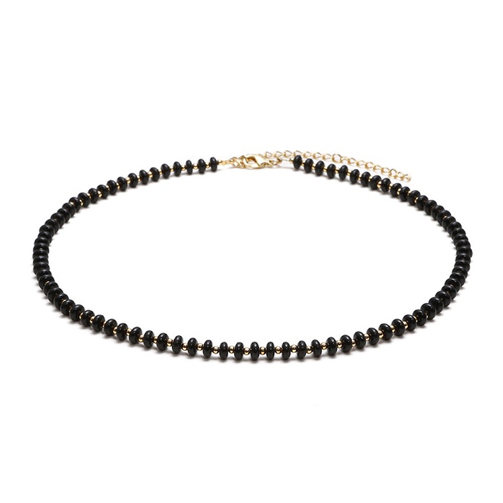 Colier choker placat cu aur 18 K, Ezera, cu Agat Negru, elegant, Kamia, 35 cu 7cm