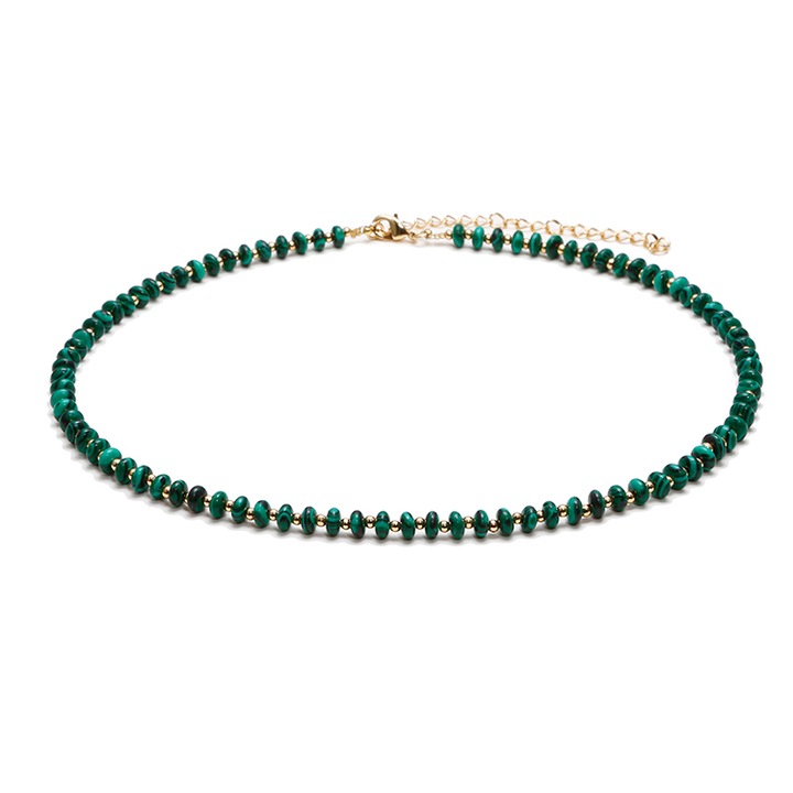 Colier choker placat cu aur 18 K, Ezera, cu Malachit sintetic, elegant, Kamia, 35 cu 7cm