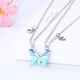 Set de doua lantisoare cu magnet pentru prieteni, BFF, model in forma de fluture albastru si charm cu best friends forever, argintiu