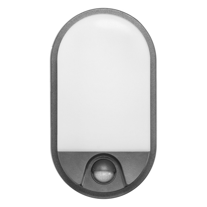 Aplica de gradina ADVITI Nefryt AD-OP-6147GLPMR4, 15W, LED SMD, senzor de miscare si crepuscular, detectie 140°, 1100lm, IP54, 4000K, gri/alb