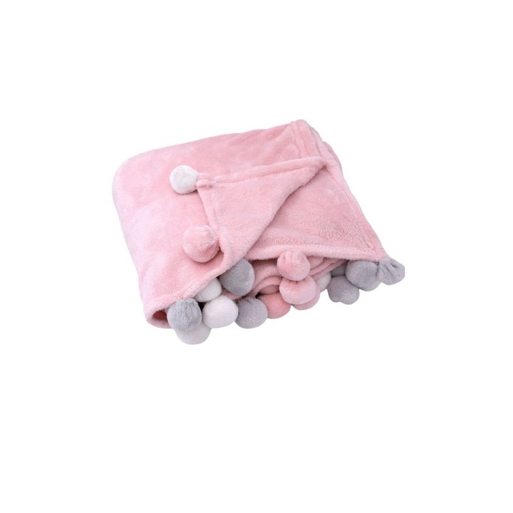 Пухкаво одеяло, Десен с пискюли, 130 x 160 см, Специална текстура, Розово