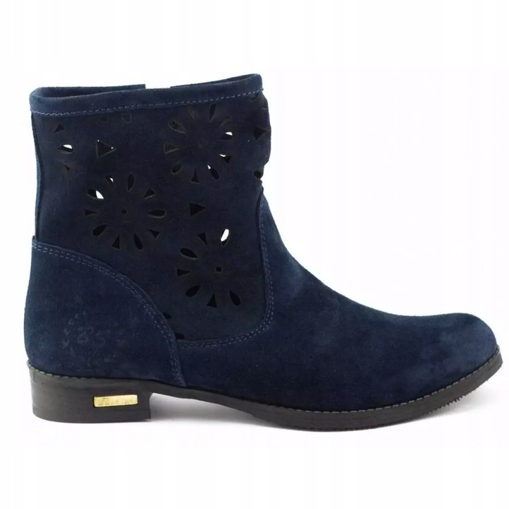 Cizme de dama cu detalii perforate, Olivier, Alice, Piele naturala, Bleumarin