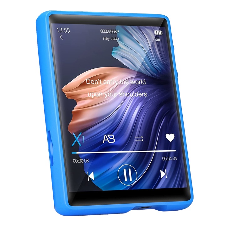 MP3 Player 32 Gb cu Bluetooth 5.0, touchscreen 2,4 inch, sunet HiFI, difuzor, Radio FM, portabil, accepta card pana la 128 Gb, albastru