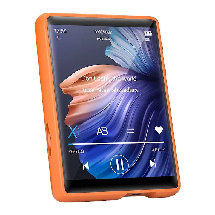 MP3 Player 32 Gb cu touchscreen 2,4 inch, Bluetooth 5.0, sunet HiFI, Radio FM, difuzor, portabil, accepta card pana la 128 Gb, portocaliu