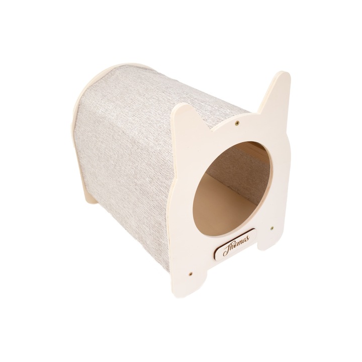 Casuta culcus din lemn pentru pisici, personalizata cu numele animalutului tau, 42x30x40cm