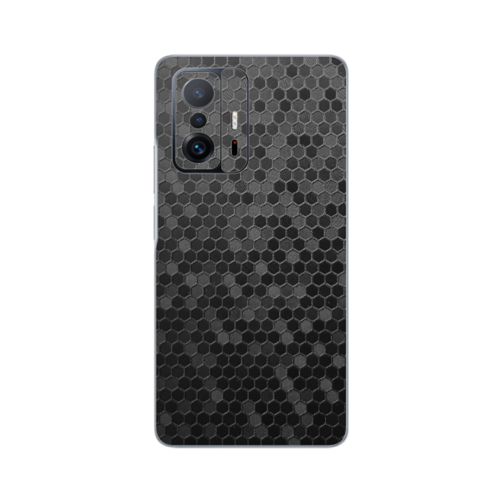 Folie iSkinz pentru Xiaomi 11T, 11T Pro - Honeycomb Negru Black 360 Cut, Skin Adeziv Full Body Cover, Protectie Carcasa Spate si Laterale