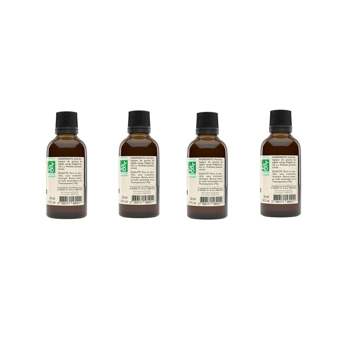 Pachet de 4 sticle de ulei, Saouda, Nigella, 100% Bio, 4x50 ml